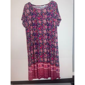Lucky Brand Plus 1X Floral Boho Dress Fall Tunic Shift Pink Border Print